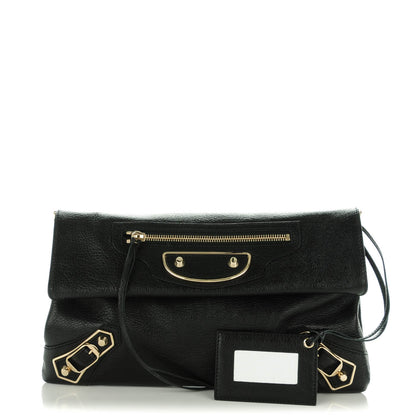 Balenciaga Chevre Gold Metallic Edge Hardware Envelope Clutch Black 1 of 7