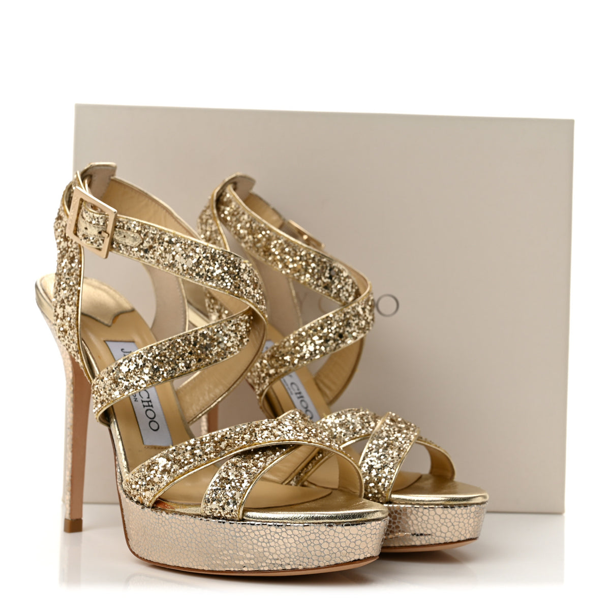 Glitter Vamp Platform Sandals 37 Gold