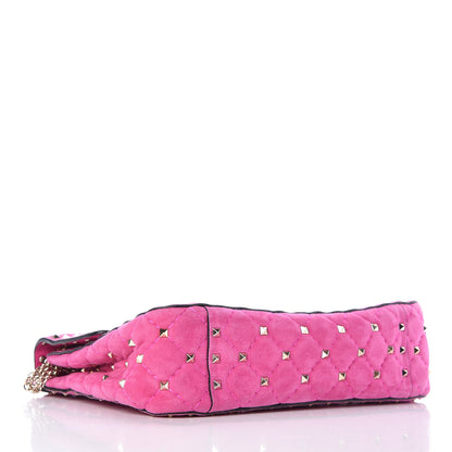 Valentino Garavani Suede Medium Rockstud Spike Shoulder Bag Bright Fuxia 4 of 10