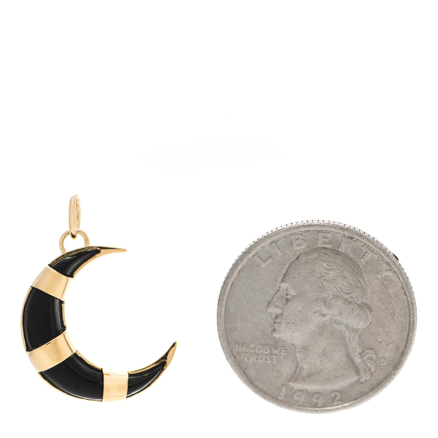 18K Yellow Gold Black Onyx Medium Crescent Pendant