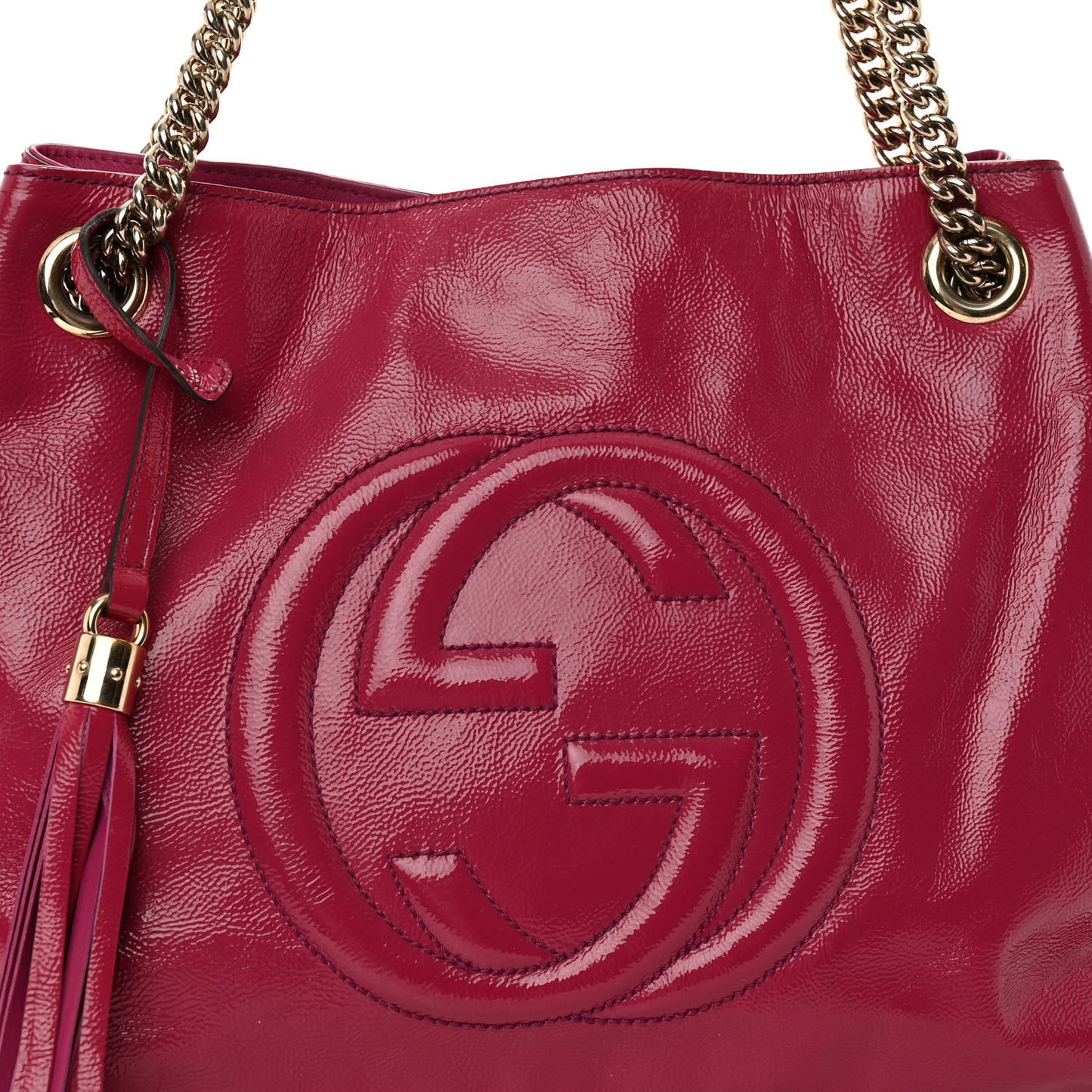 Vernice Naplack Medium Soho Chain Shoulder Bag Bright Bougainvillea