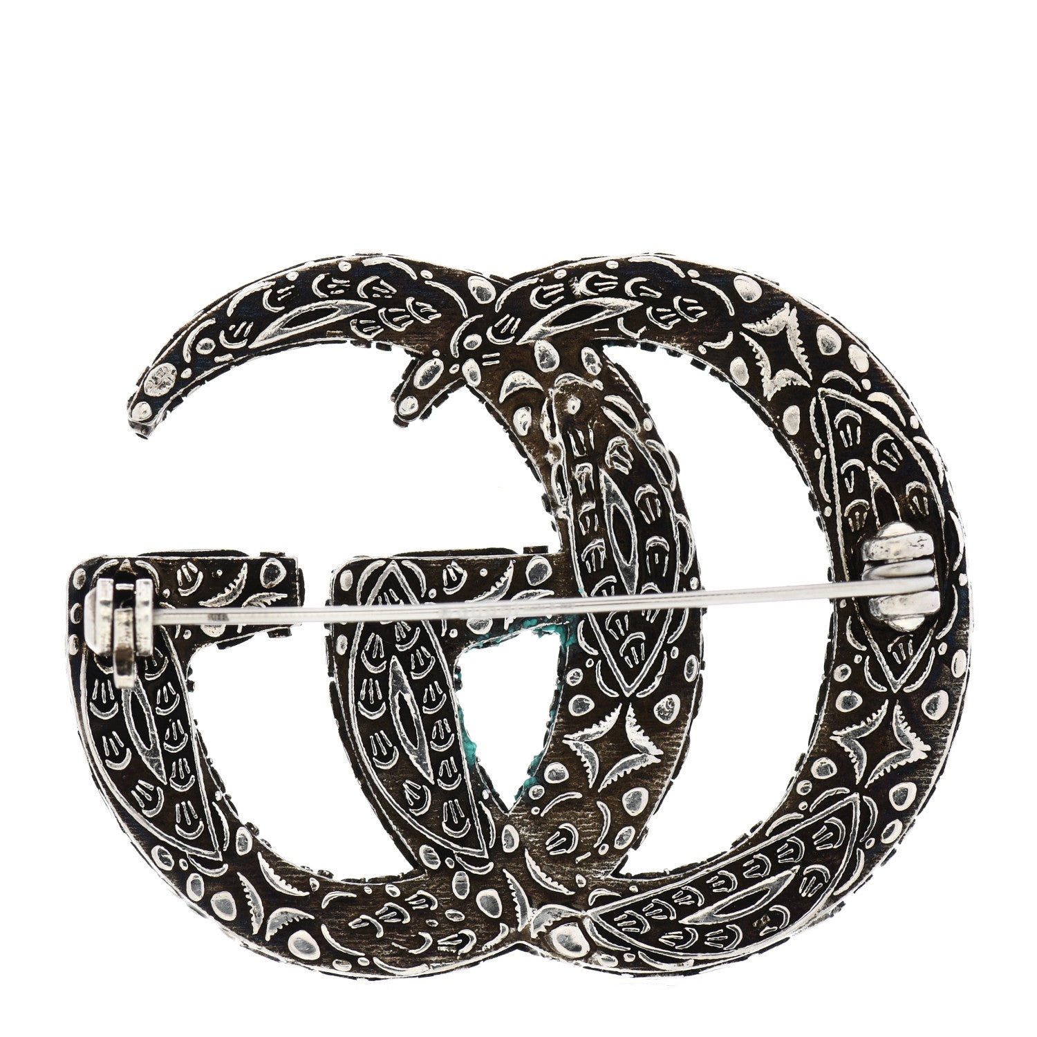 Gucci Sterling Silver Enamel GG Brooch Turquoise 2 of 3