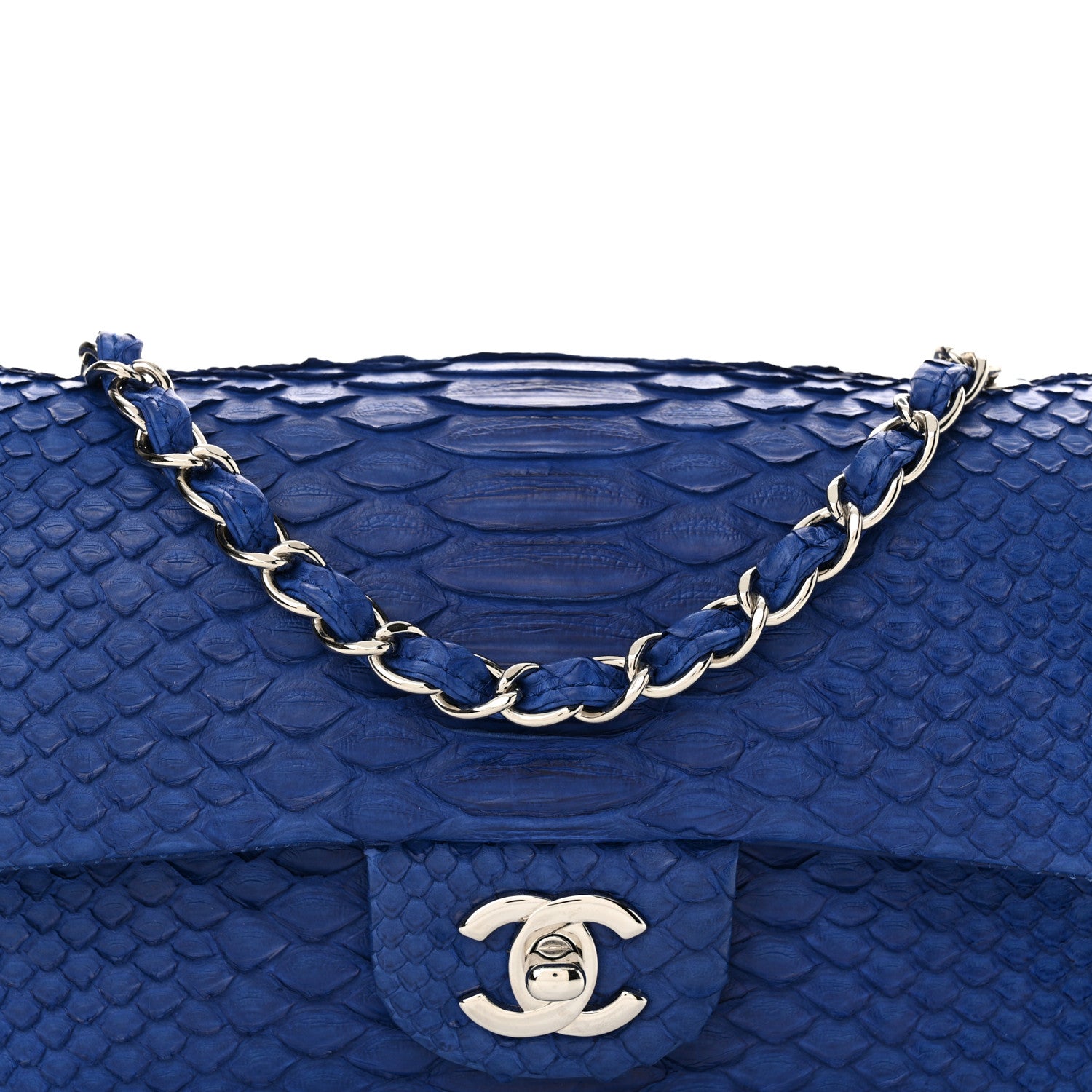 Chanel Snakeskin Mini Rectangular Flap Blue 8 of 10