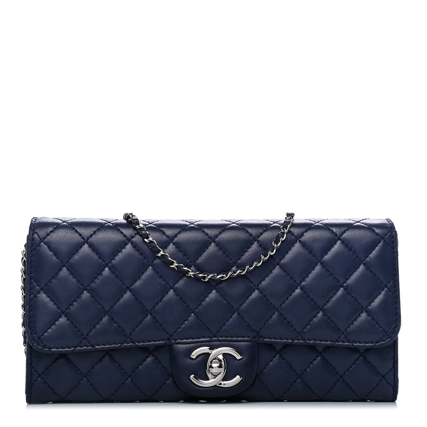 Lambskin Quilted Chain Clutch Flap Navy
