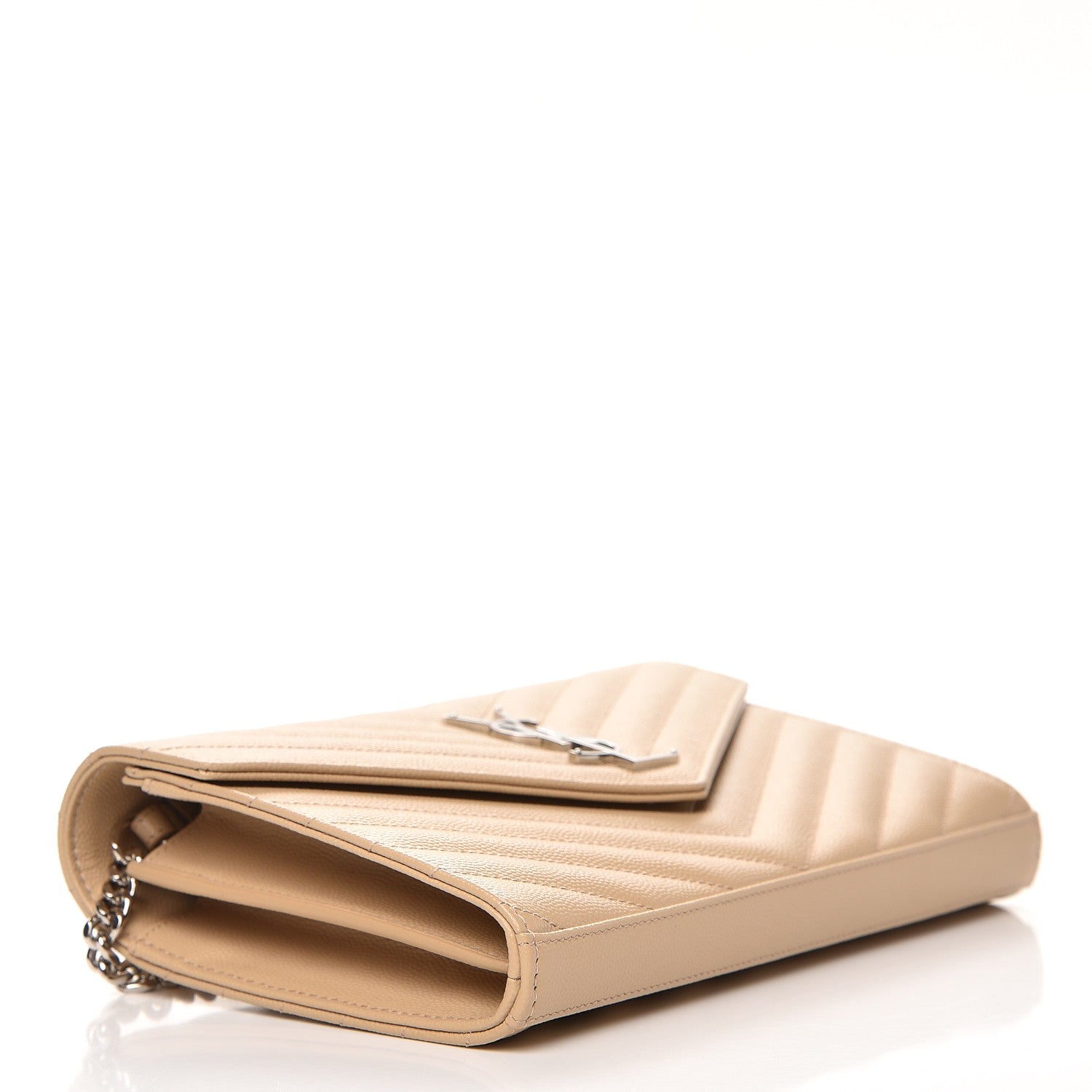 Saint Laurent Grain De Poudre Matelasse Chevron Monogram Chain Wallet Nude Powder 4 of 7