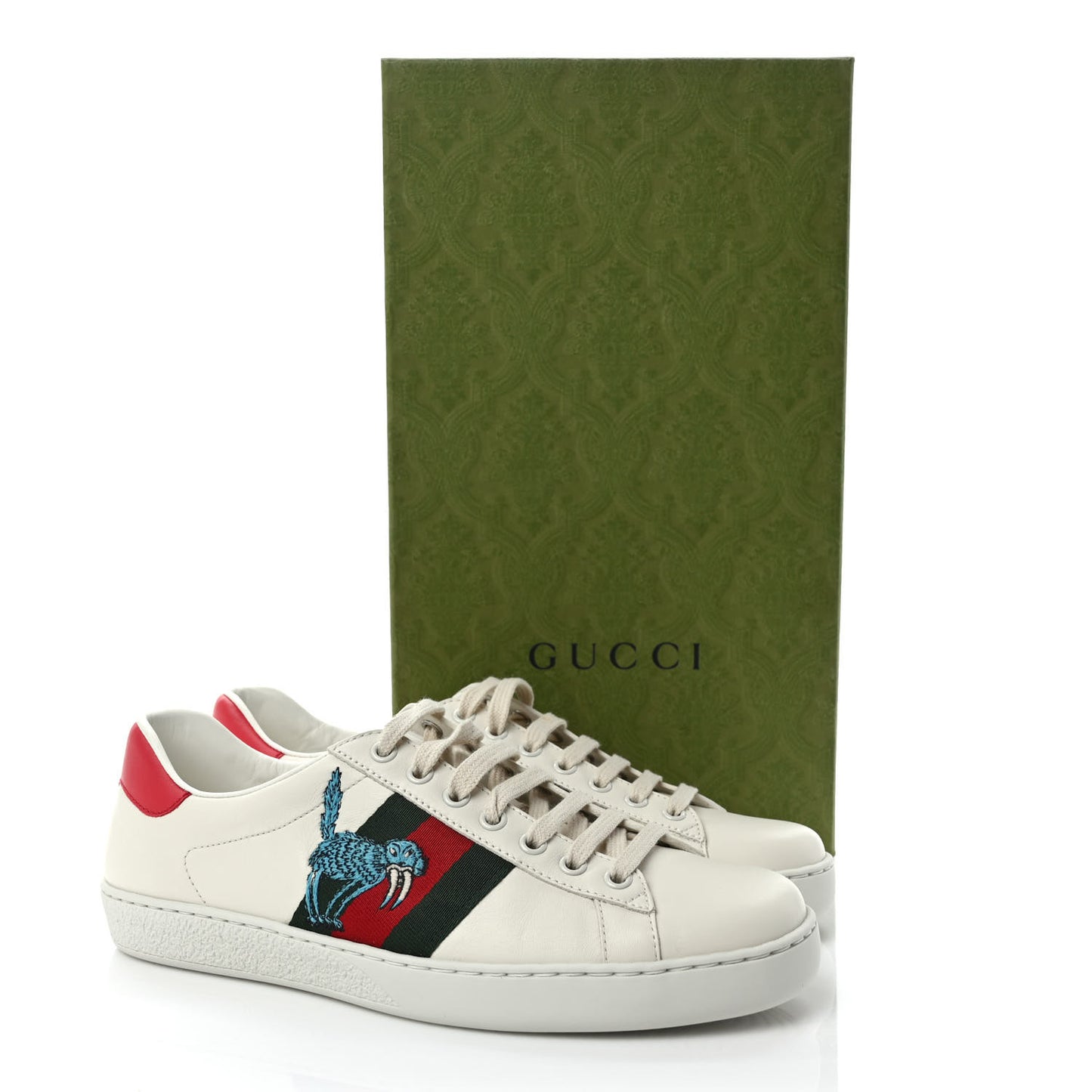 X FREYA HARTAS Calfskin Miro Soft Web Mythical Creature Embroidered Mens Ace Sneakers 6 New Mystic White