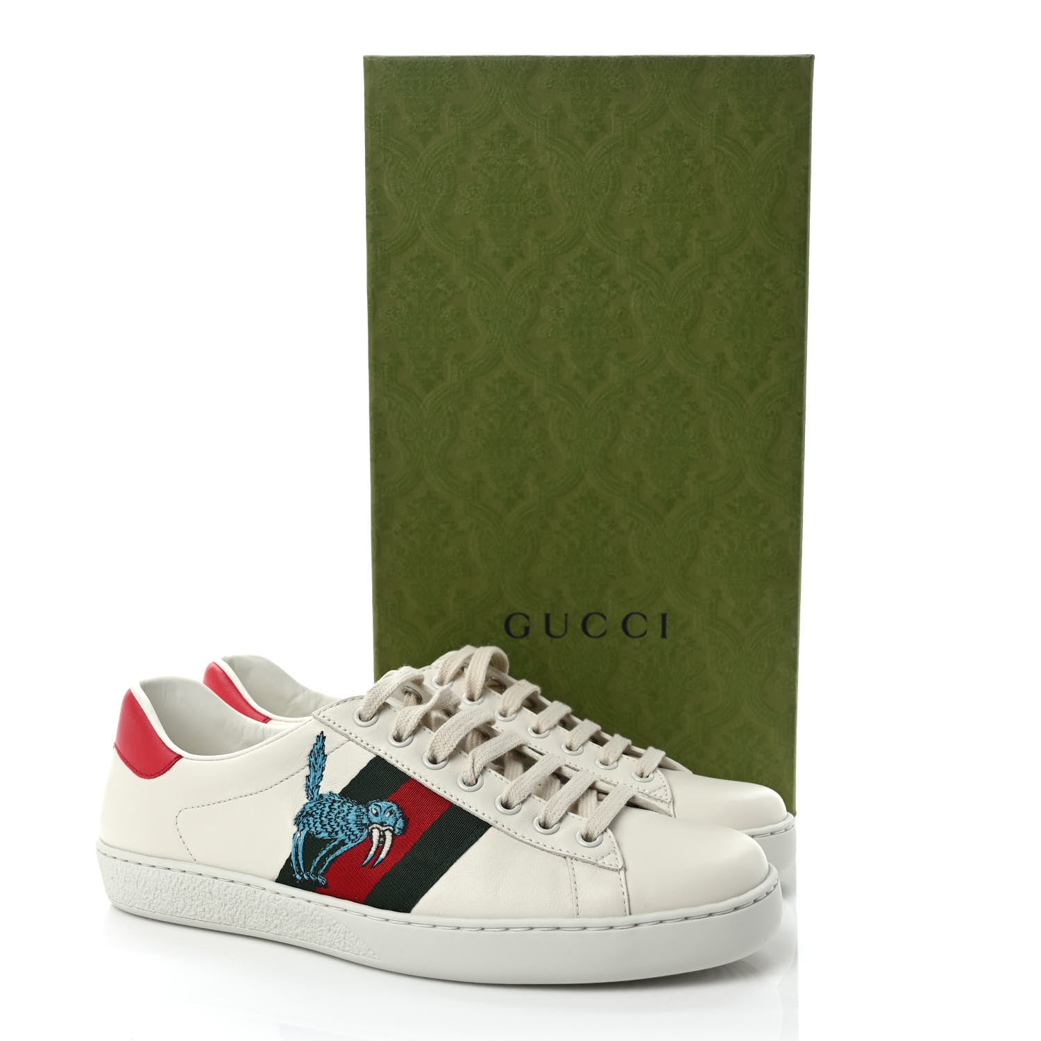 Gucci X FREYA HARTAS Calfskin Miro Soft Web Mythical Creature Embroidered Mens Ace Sneakers 6 New Mystic White 10 of 10