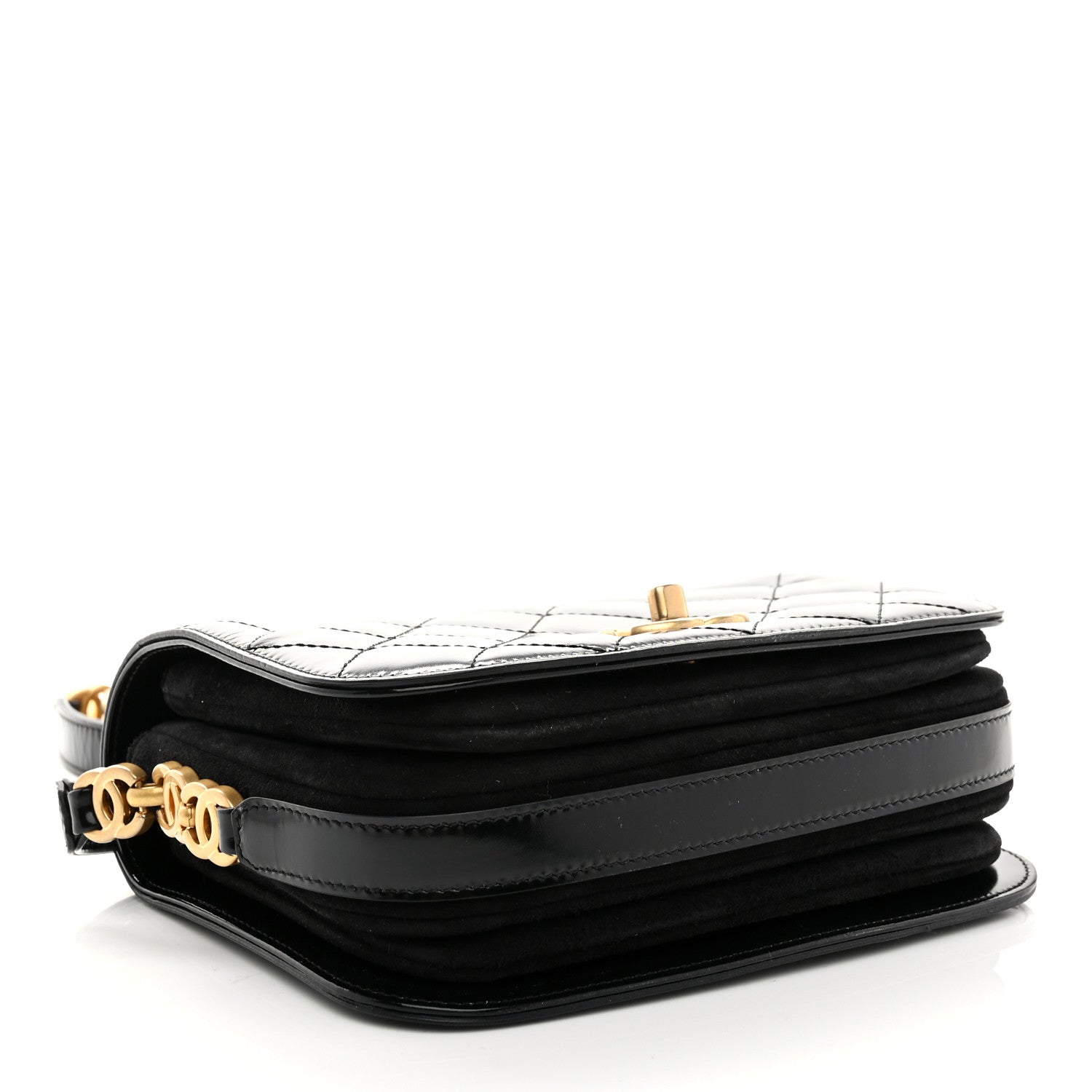 Chanel Shiny Calfskin Quilted Suede Goatskin Messenger Black 4 of 11