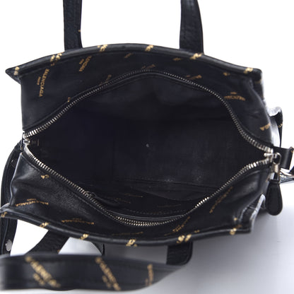Balenciaga Calfskin Allover Logo XS Bazar Shopper Tote Black Gold 5 of 10