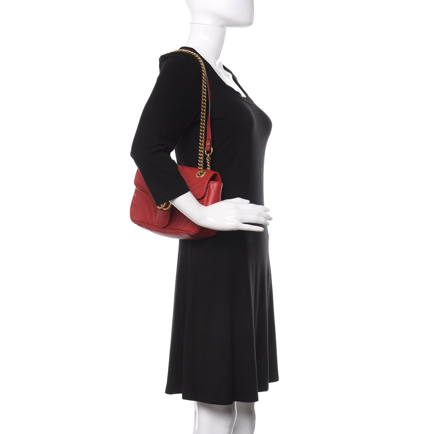 Gucci Calfskin Matelasse Small GG Marmont Shoulder Bag Hibiscus Red 2 of 10