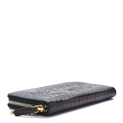 Chanel Calfskin Crocodile Embossed Mademoiselle Gabrielle Zip Wallet Black Gold 4 of 12