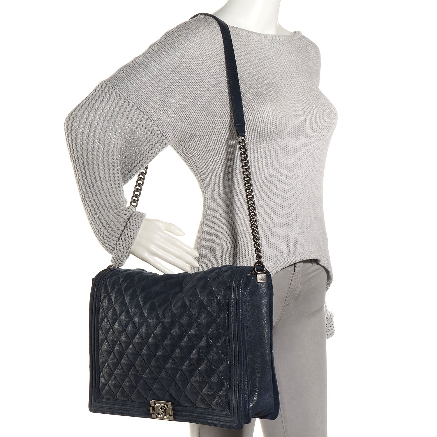 Chanel Goatskin Quilted Large Gentle Boy Flap Navy 2 of 8