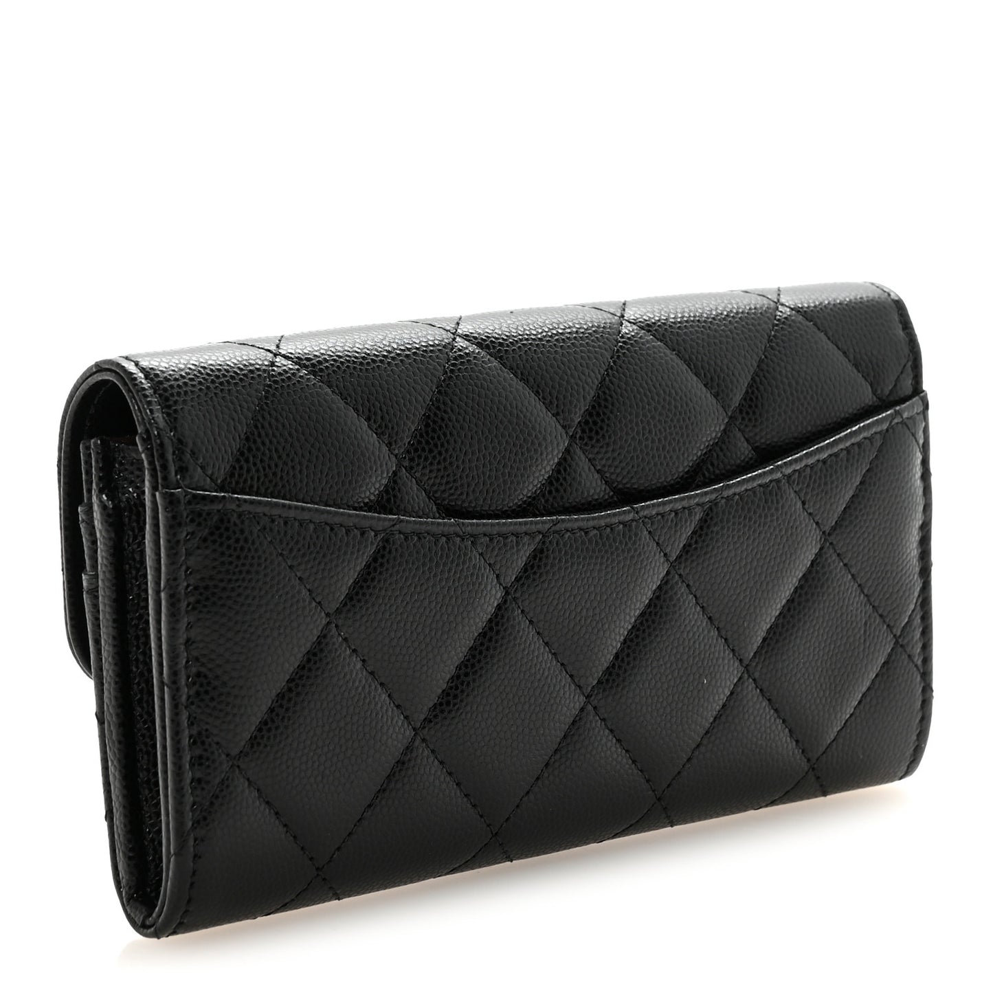 Caviar Quilted Medium Gusset Flap Wallet Black
