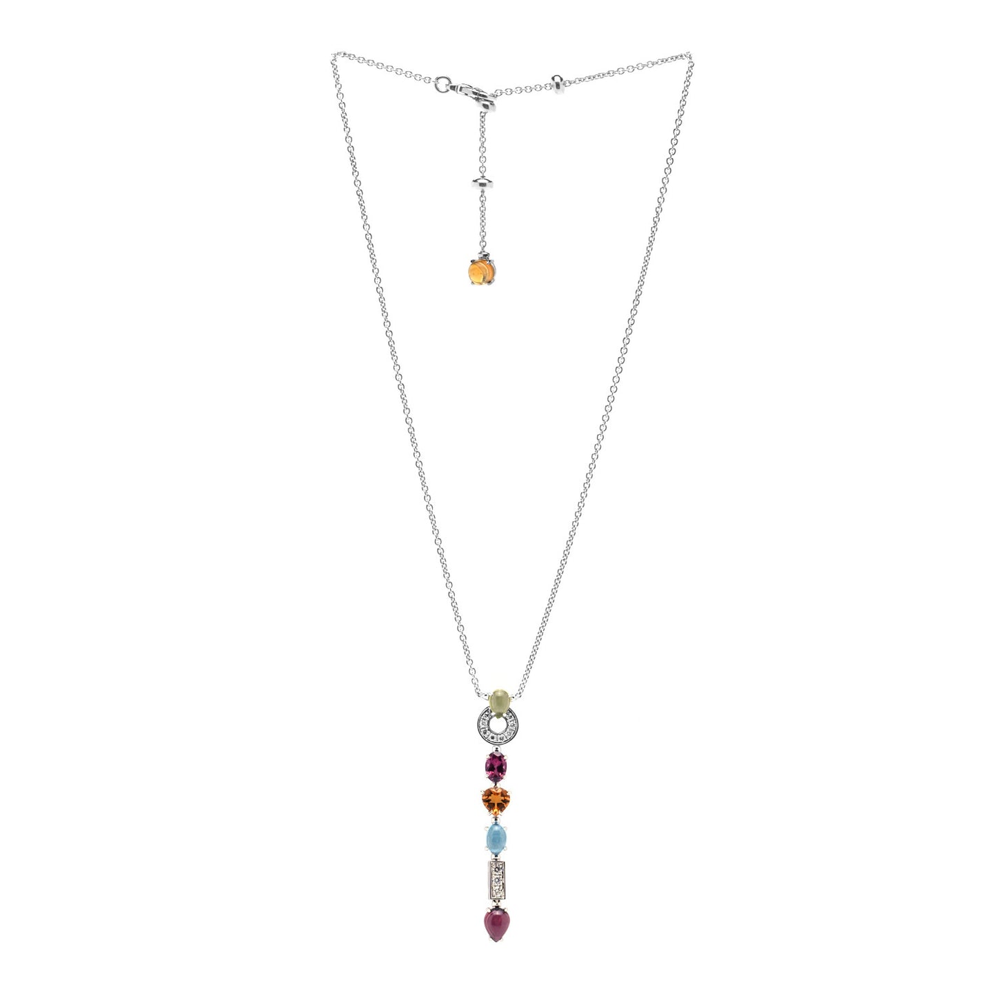 18K White Gold Diamond Multi-Gemstone Allegra Drop Pendant Necklace