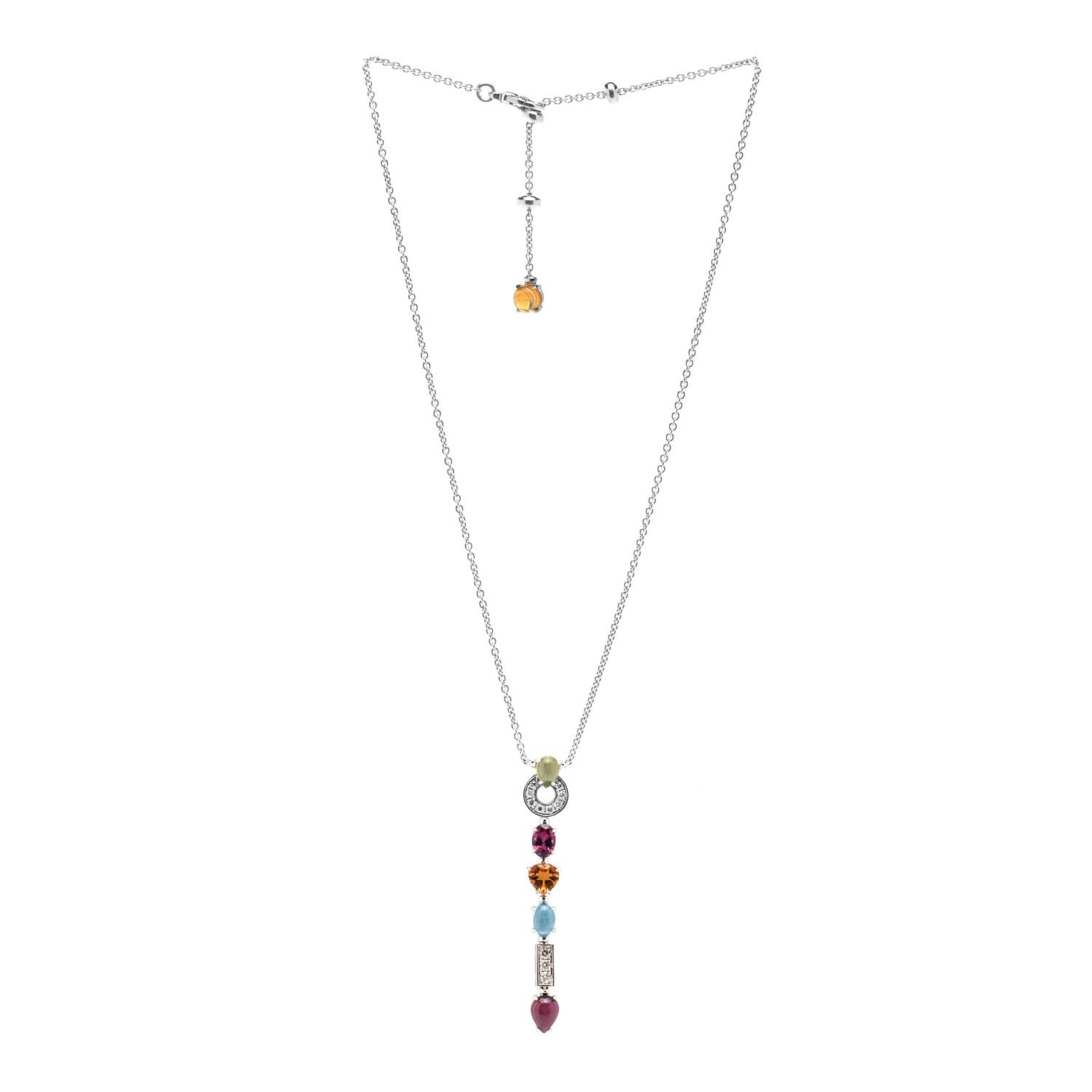 Bulgari 18K White Gold Diamond Multi-Gemstone Allegra Drop Pendant Necklace 3 of 4