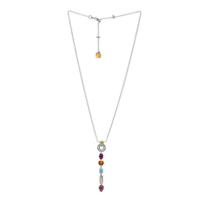 Bulgari 18K White Gold Diamond Multi-Gemstone Allegra Drop Pendant Necklace 3 of 4