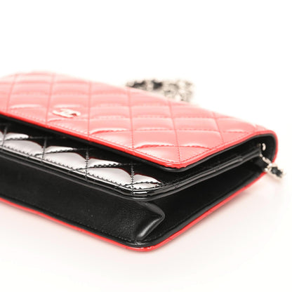Chanel Patent Quilted Bi-Color Wallet On Chain WOC Red Black 6 of 9