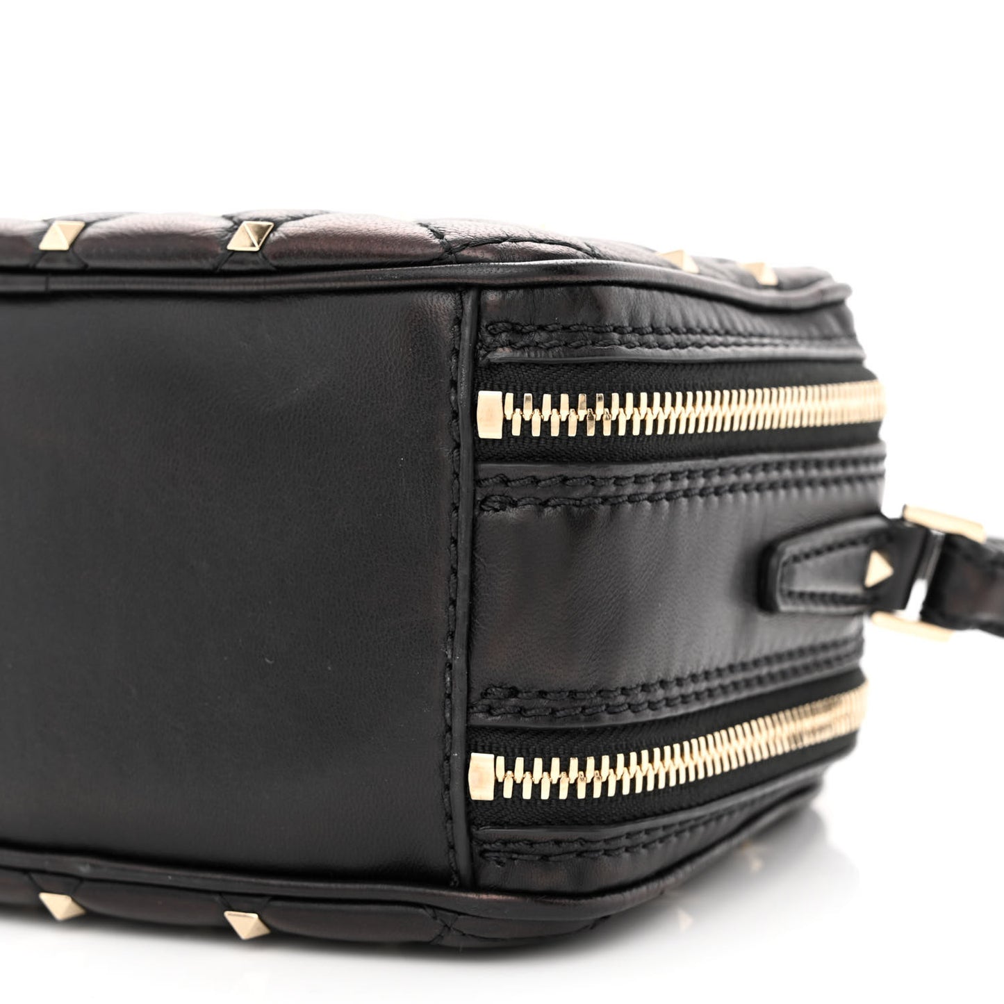 Nappa Rockstud Spike Double Zip Camera Crossbody Bag Black