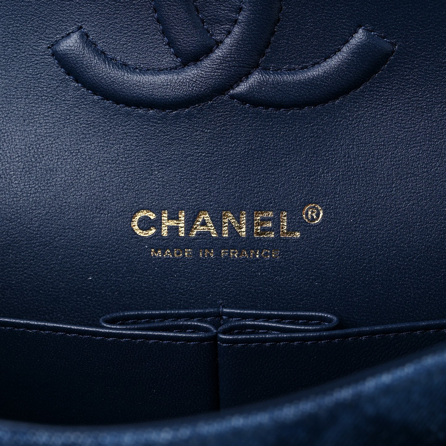 Printed Denim Quilted Medium Double Flap Dark Blue