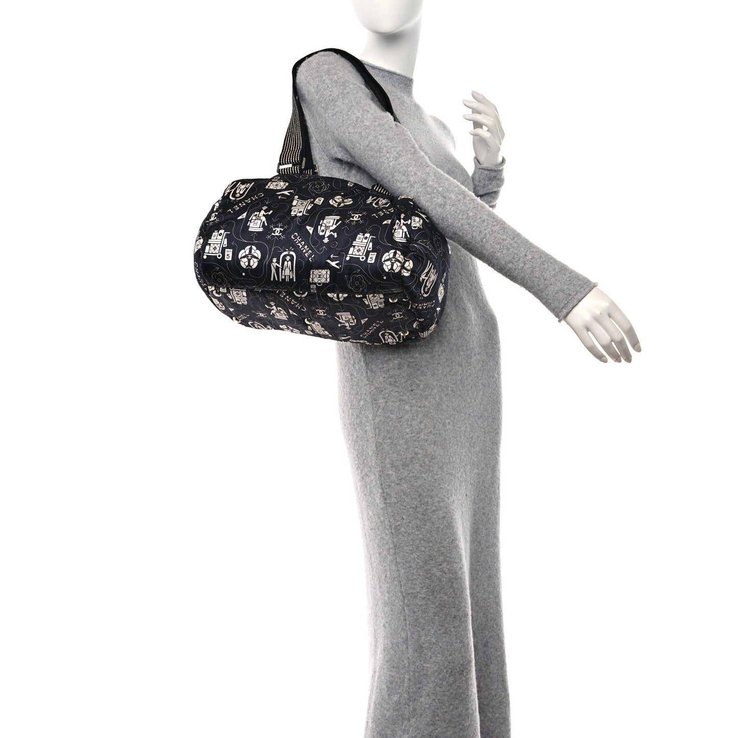 Nylon Airline Boston Bag Black White