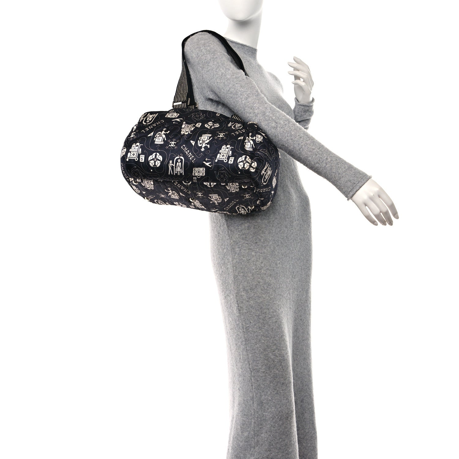 Chanel Nylon Airline Boston Bag Black White 2 of 10