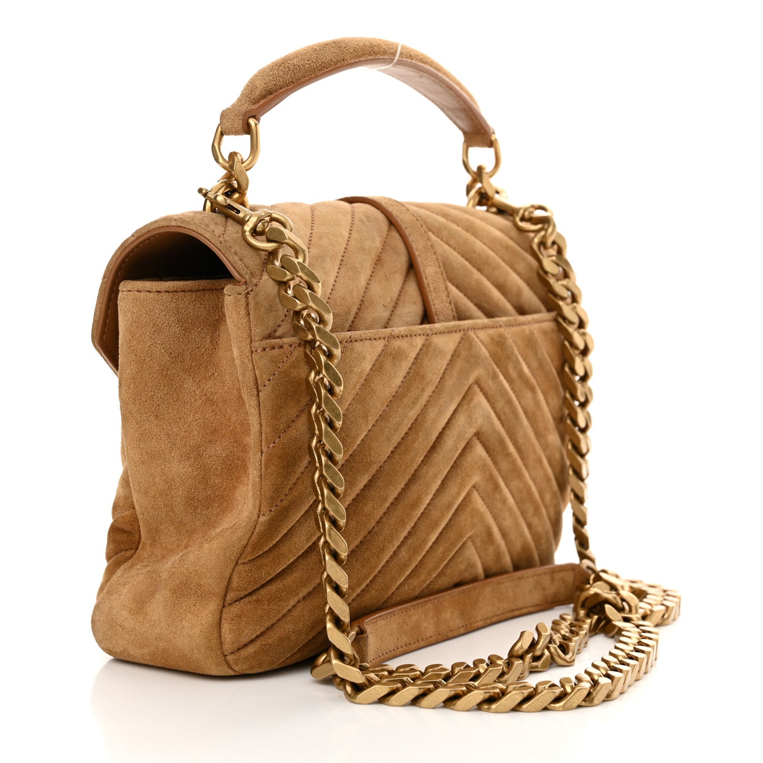 Saint Laurent Suede Matelasse Chevron Monogram Medium College Bag Cinnamon 3 of 11