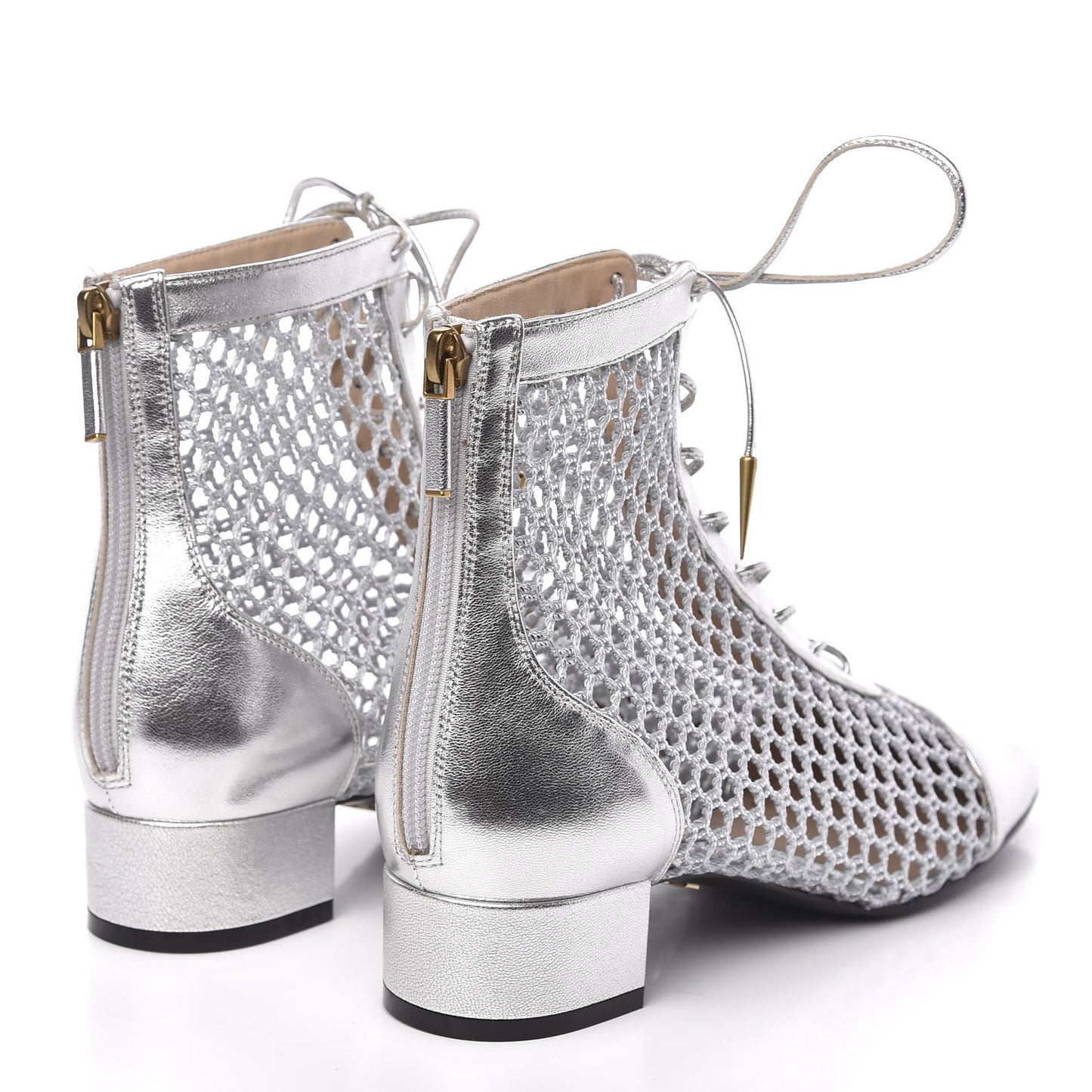 Laminated Lambskin Resille Naughtily-D 30mm Ankle Boots 37.5 Silver