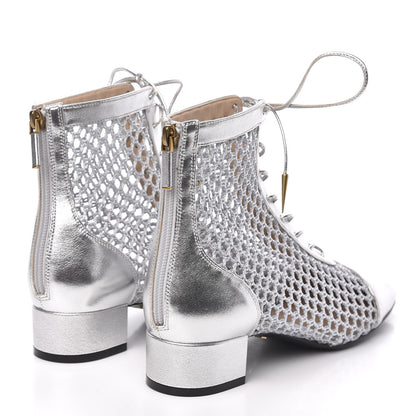 Christian Dior Laminated Lambskin Resille Naughtily-D 30mm Ankle Boots 37.5 Silver 4 of 9