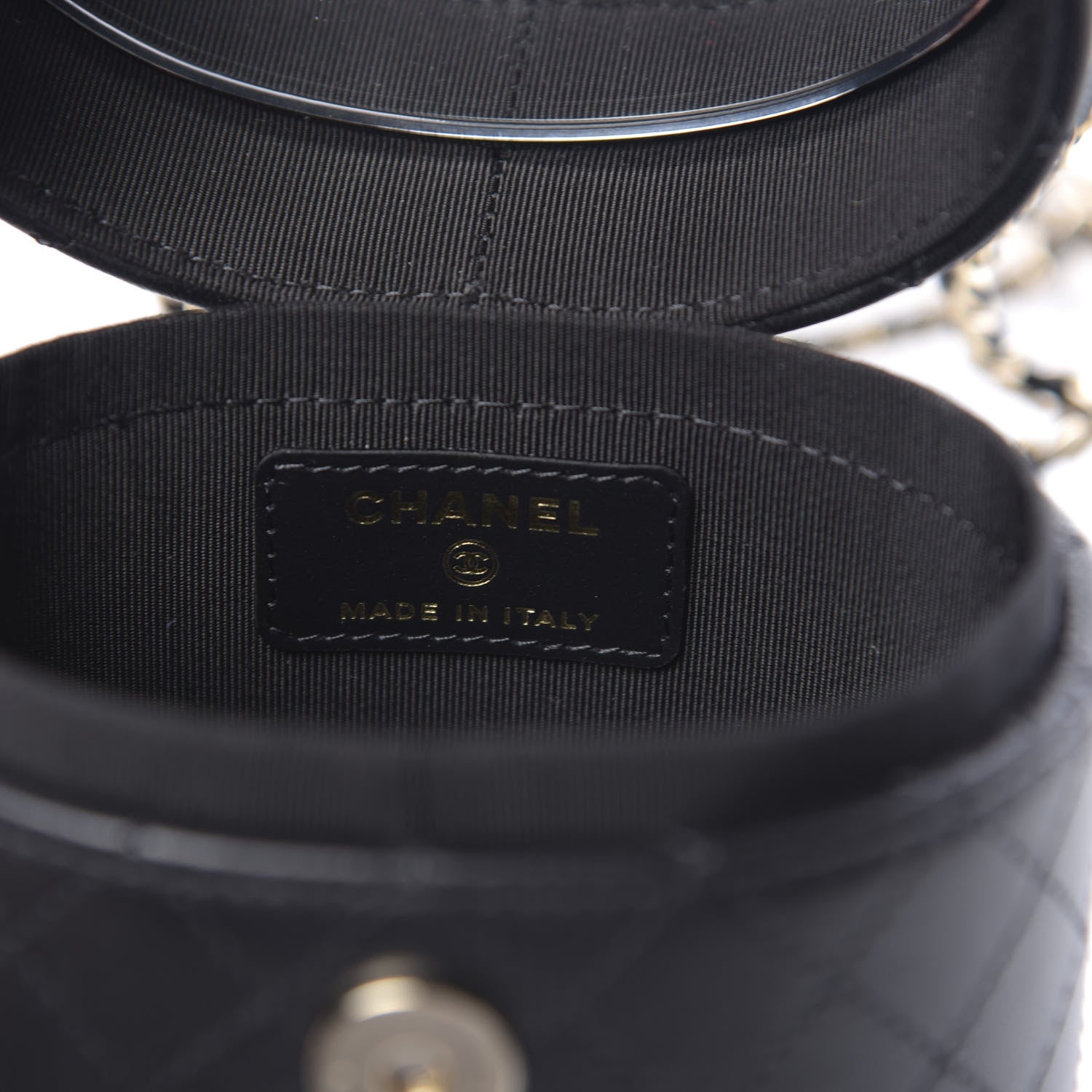 Chanel Lambskin Quilted Mini Round Vanity Case With Chain Black 7 of 11