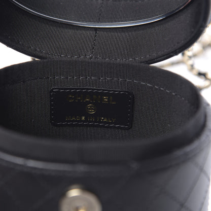 Chanel Lambskin Quilted Mini Round Vanity Case With Chain Black 7 of 11