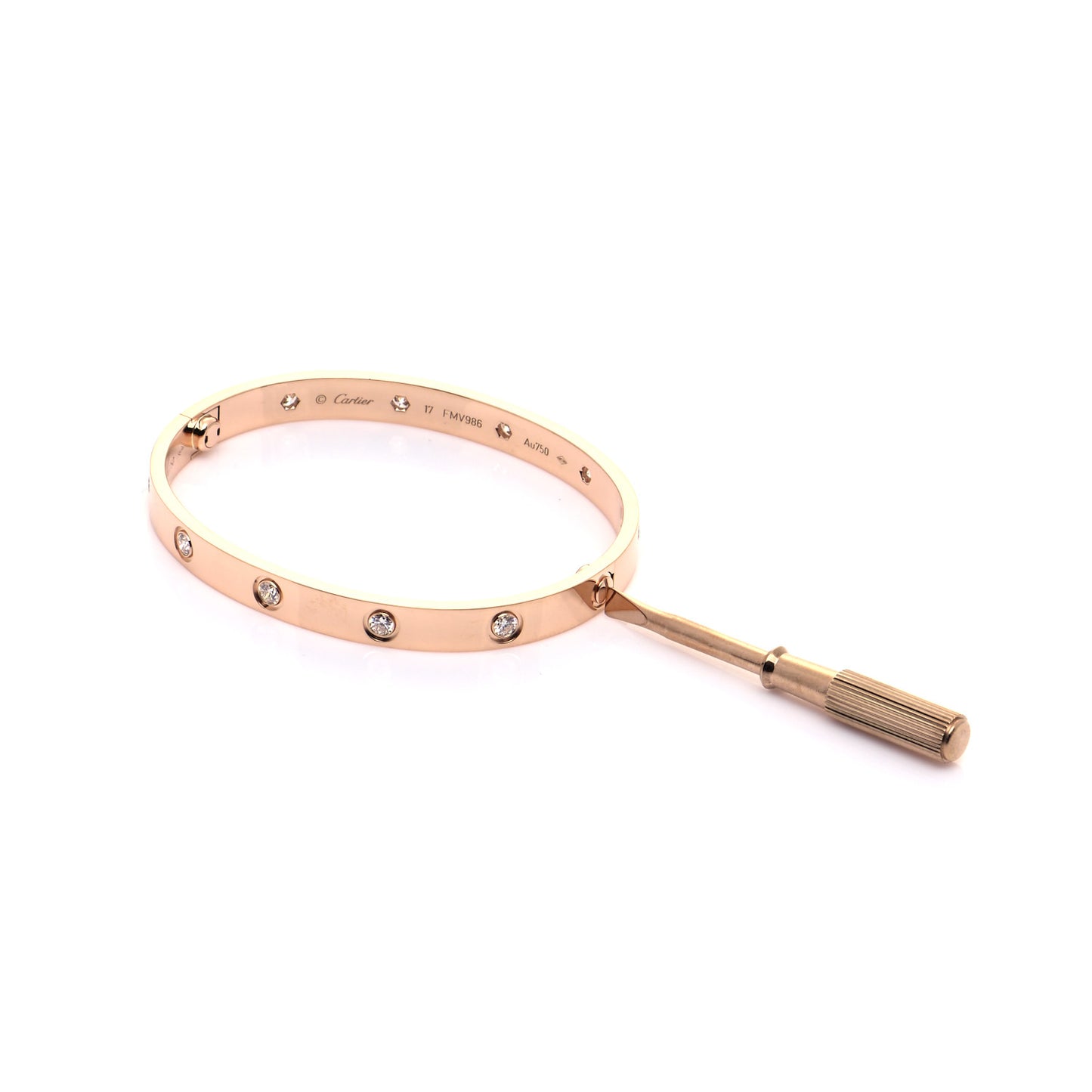 18K Pink Gold 10 Diamond LOVE Bracelet 17