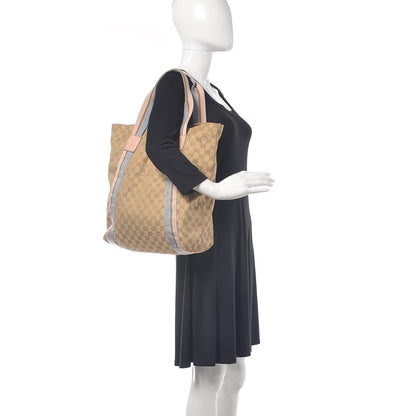 Gucci GG Monogram Medium Web Handle Vertical Tote Pink Blue 2 of 11