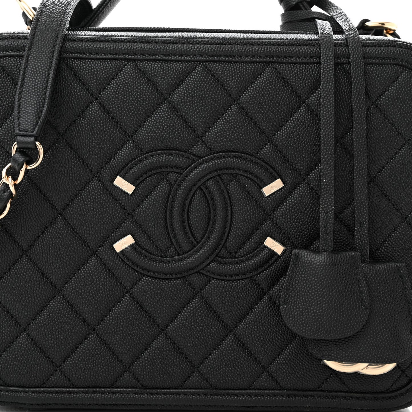 Caviar Quilted Large CC Filigree Vanity Case Black