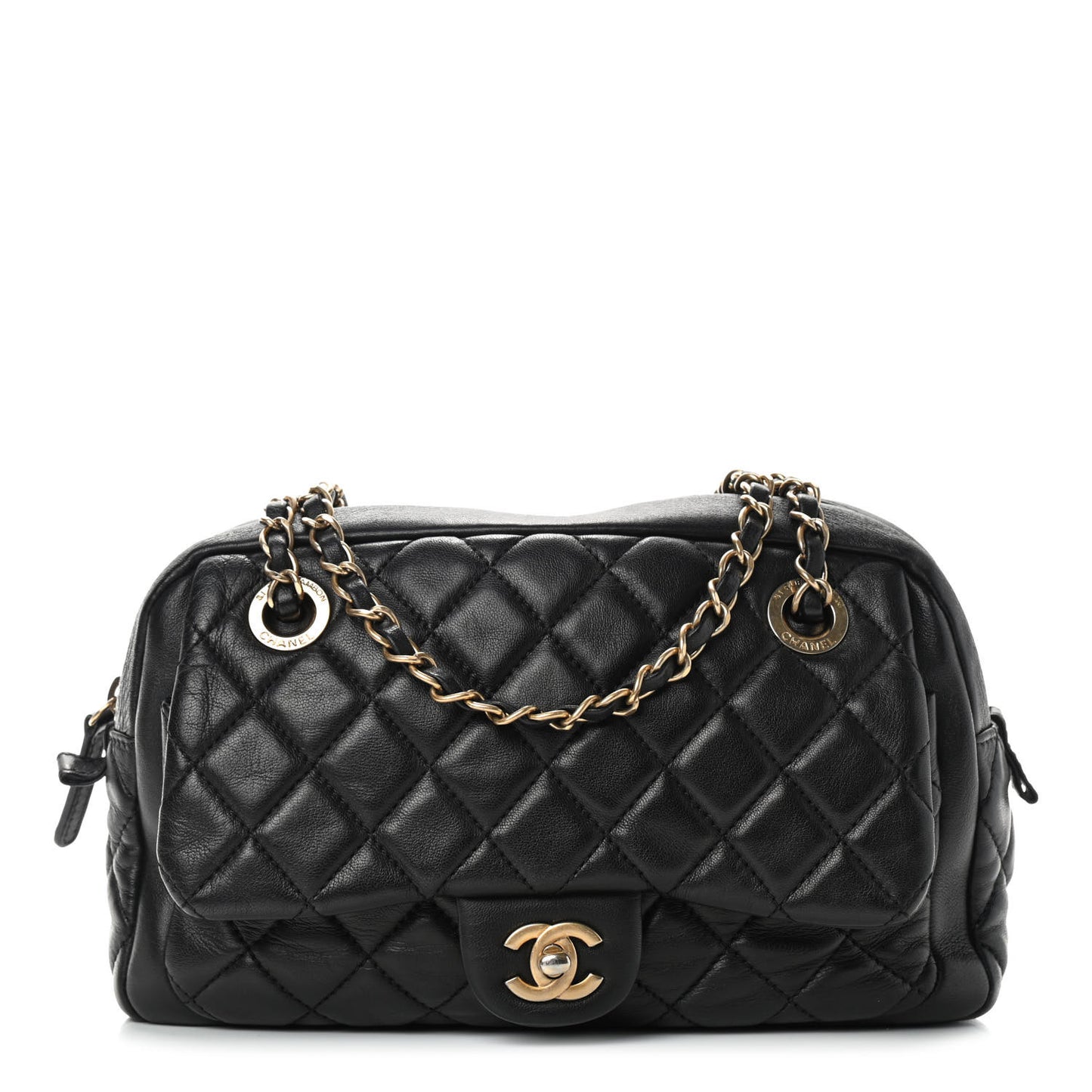 Lambskin Quilted Travel Flap Tote Black