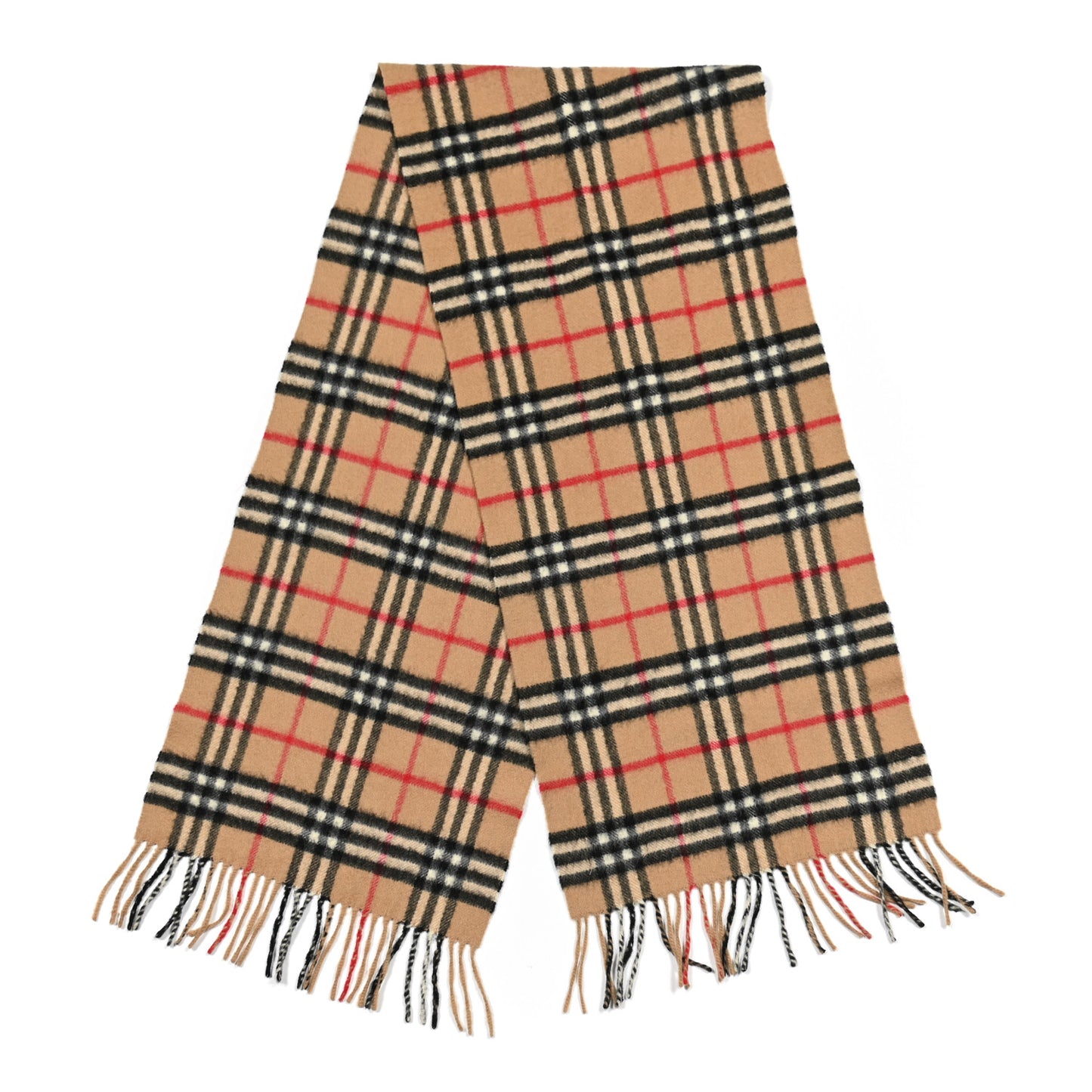 Cashmere Nova Check Fringe Scarf Camel