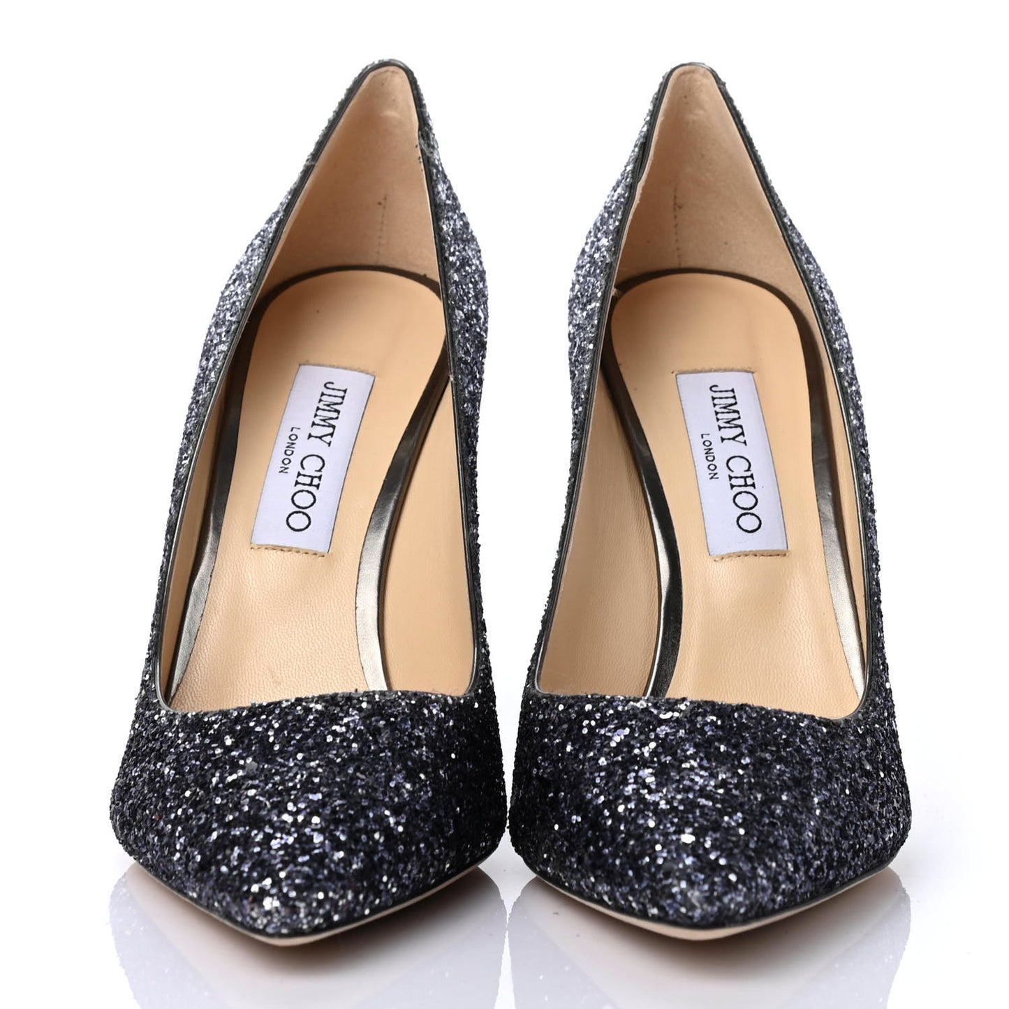 Coarse Glitter Degrade Pointy Toe Romy 100 Pumps 40 Navy Silver