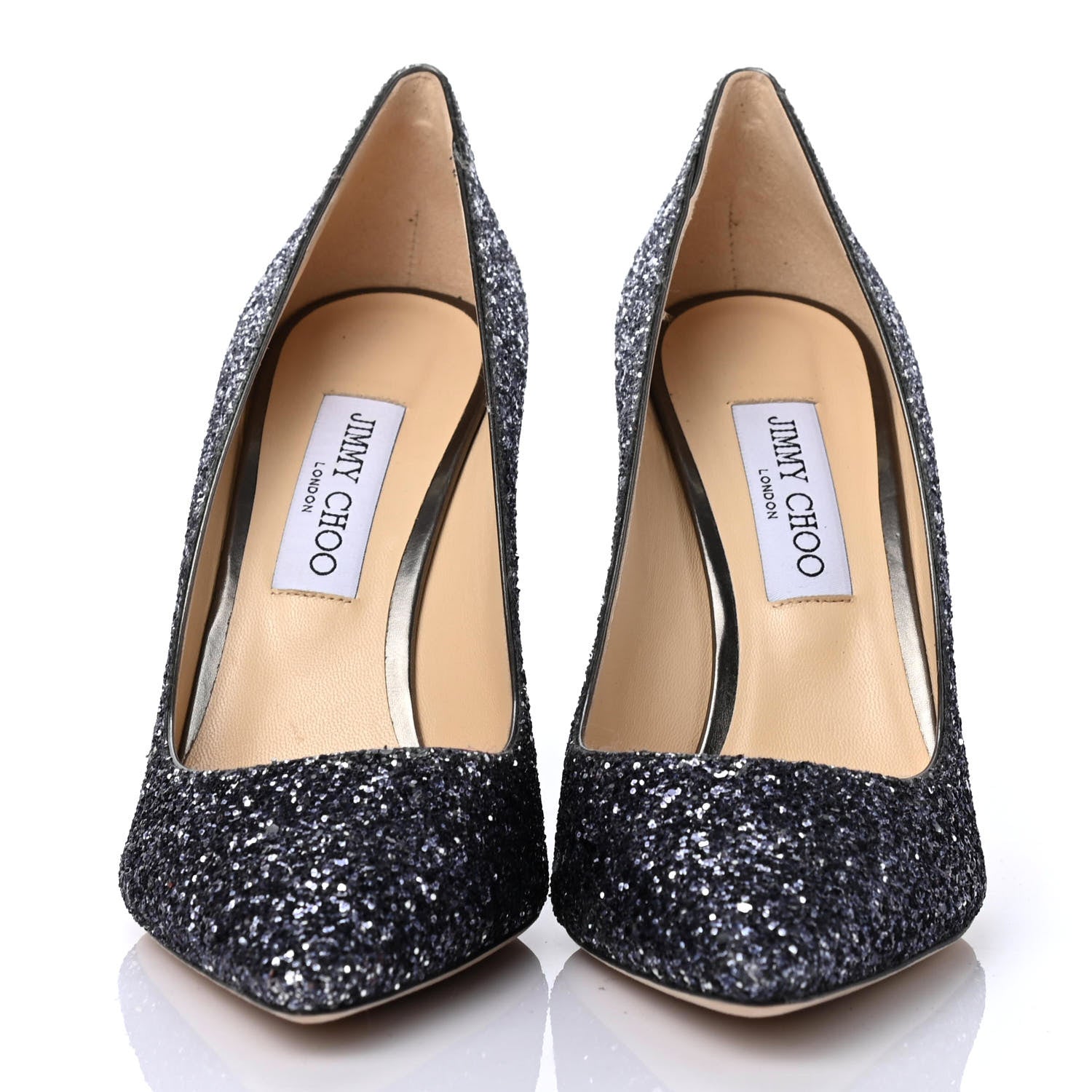 Jimmy Choo Coarse Glitter Degrade Pointy Toe Romy 100 Pumps 40 Navy Silver 2 of 4