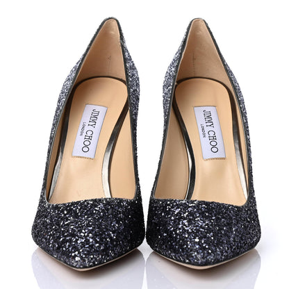 Jimmy Choo Coarse Glitter Degrade Pointy Toe Romy 100 Pumps 40 Navy Silver 2 of 4