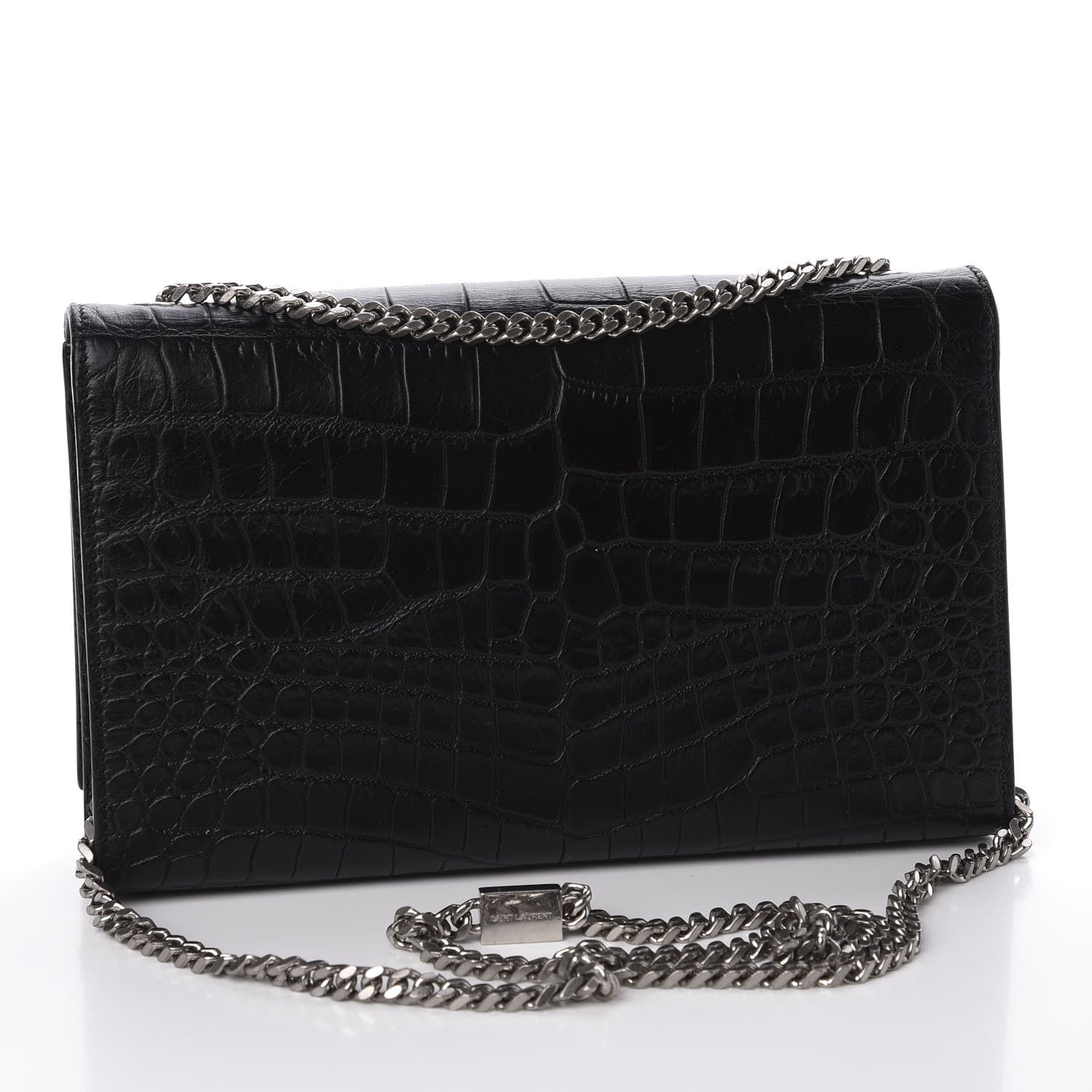 Saint Laurent Calfskin Crocodile Embossed Medium Classic Monogram Kate Tassel Satchel Black 2 of 8