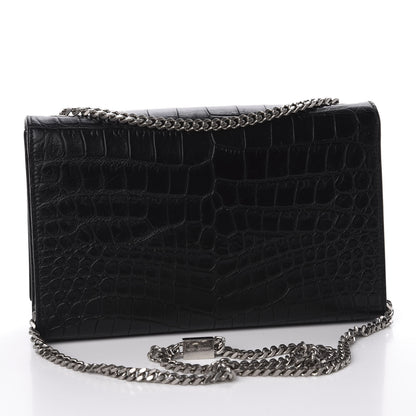 Saint Laurent Calfskin Crocodile Embossed Medium Classic Monogram Kate Tassel Satchel Black 2 of 8