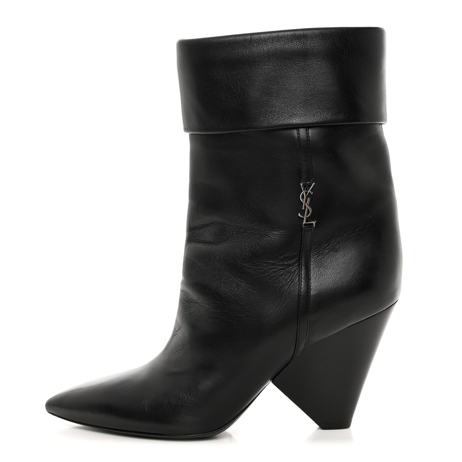 Saint Laurent Calfskin Liz 85 Wedge Booties 36 Black 1 of 8
