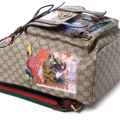 Gucci Soft GG Supreme Monogram Courrier Web Double Buckle Backpack Beige New Acero 5 of 9