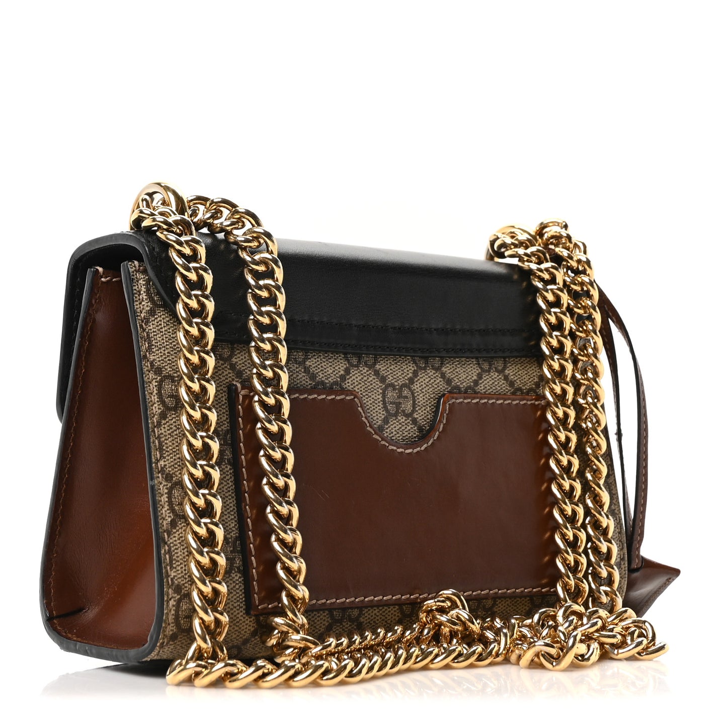 GG Supreme Monogram Calfskin Small Padlock Shoulder Bag Beige Black Cuir