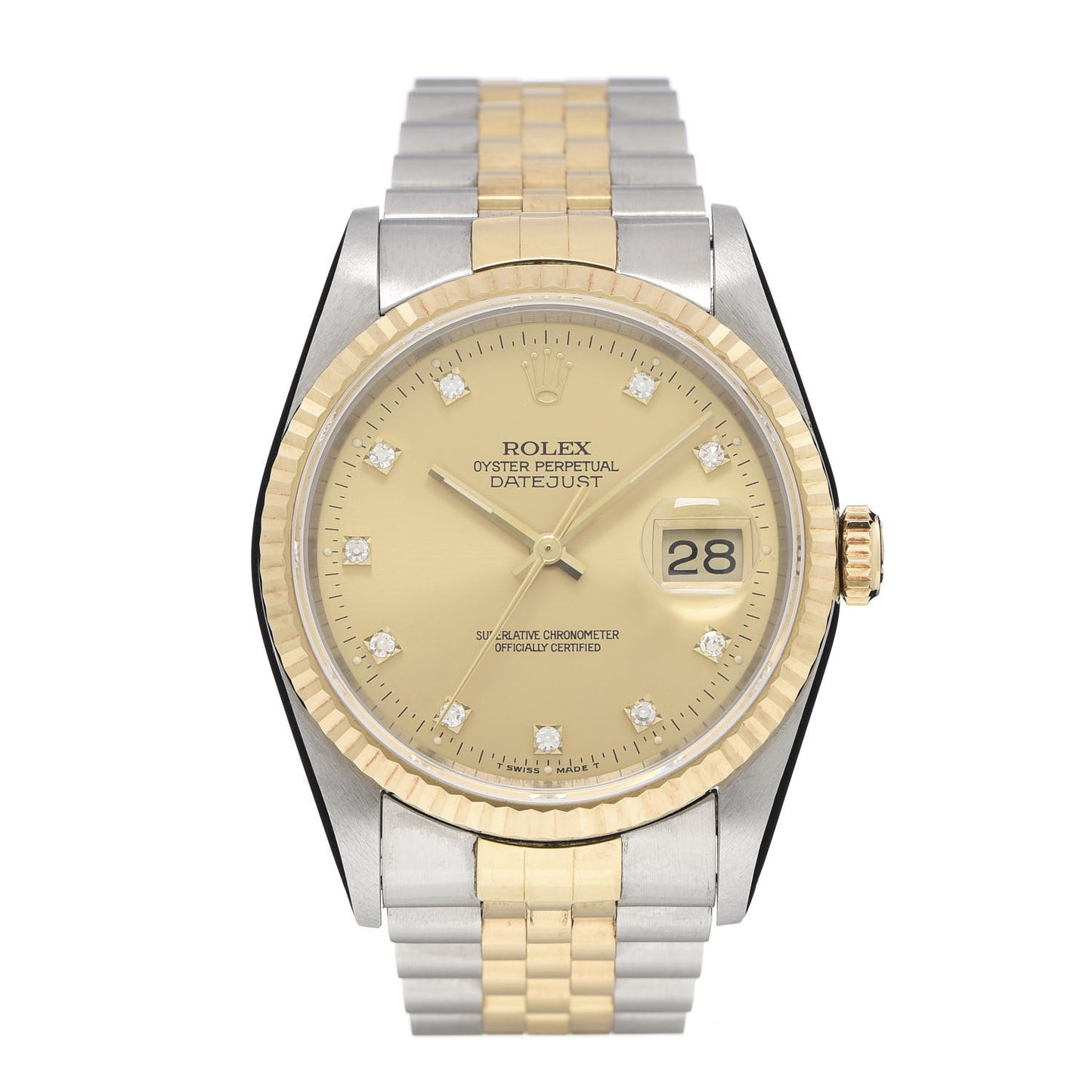 Stainless Steel 18K Yellow Gold Diamond 36mm Oyster Perpetual Datejust Watch Champagne 16233