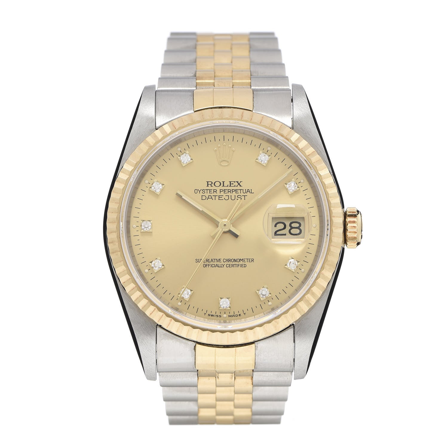 Rolex Stainless Steel 18K Yellow Gold Diamond 36mm Oyster Perpetual Datejust Watch Champagne 16233 1 of 8
