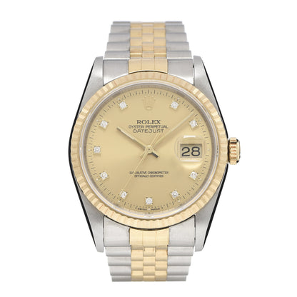 Rolex Stainless Steel 18K Yellow Gold Diamond 36mm Oyster Perpetual Datejust Watch Champagne 16233 1 of 8