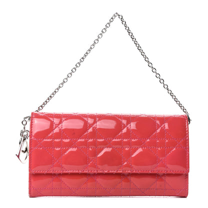 Christian Dior Patent Cannage Rendezvous Chain Wallet Coral 1 of 7
