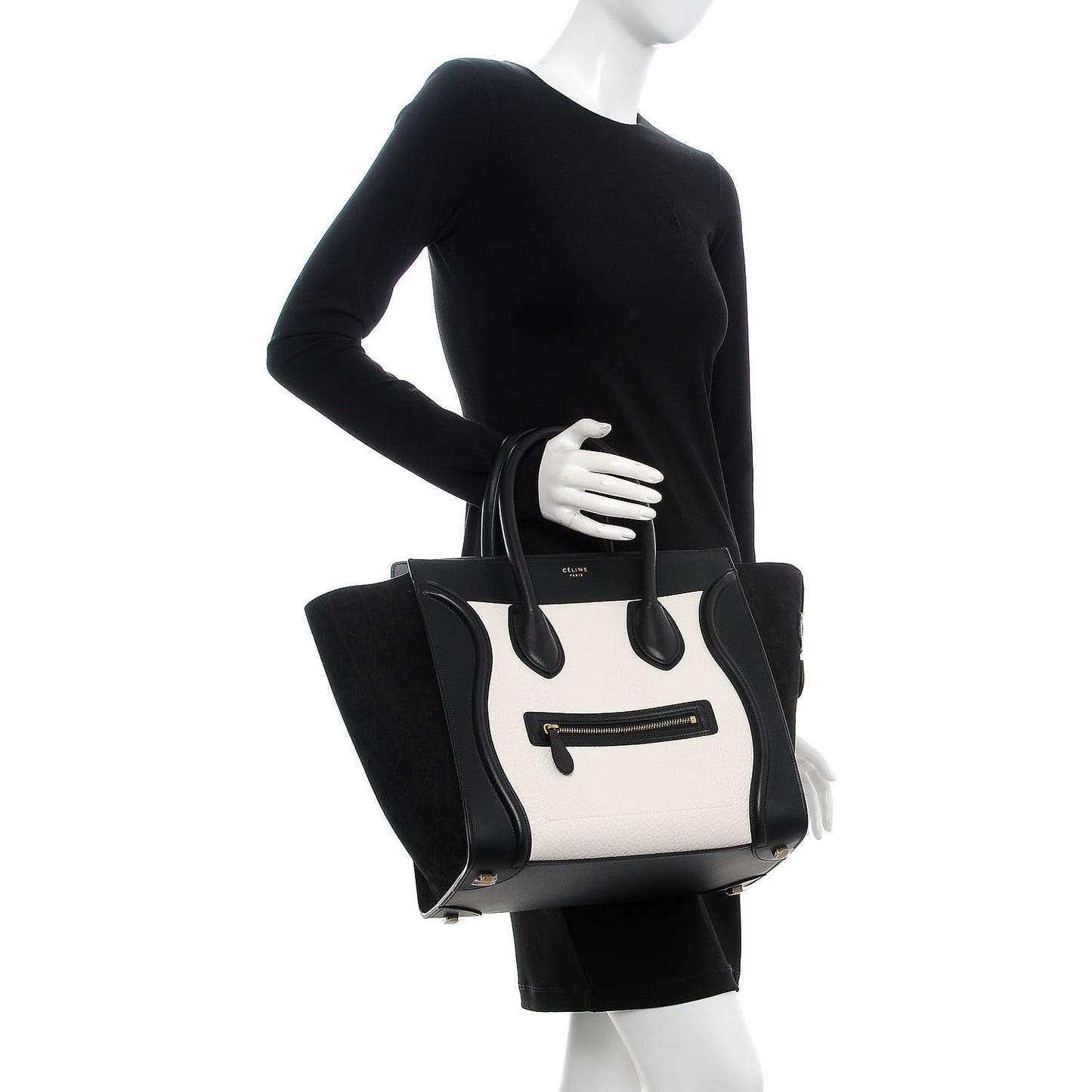 Elephant Calfskin Suede Mini Bi-Color Luggage Black White