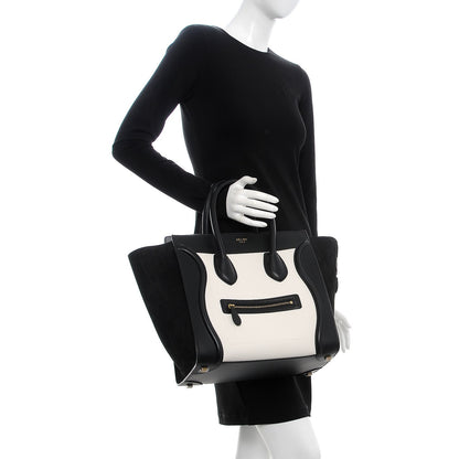 Celine Elephant Calfskin Suede Mini Bi-Color Luggage Black White 2 of 7