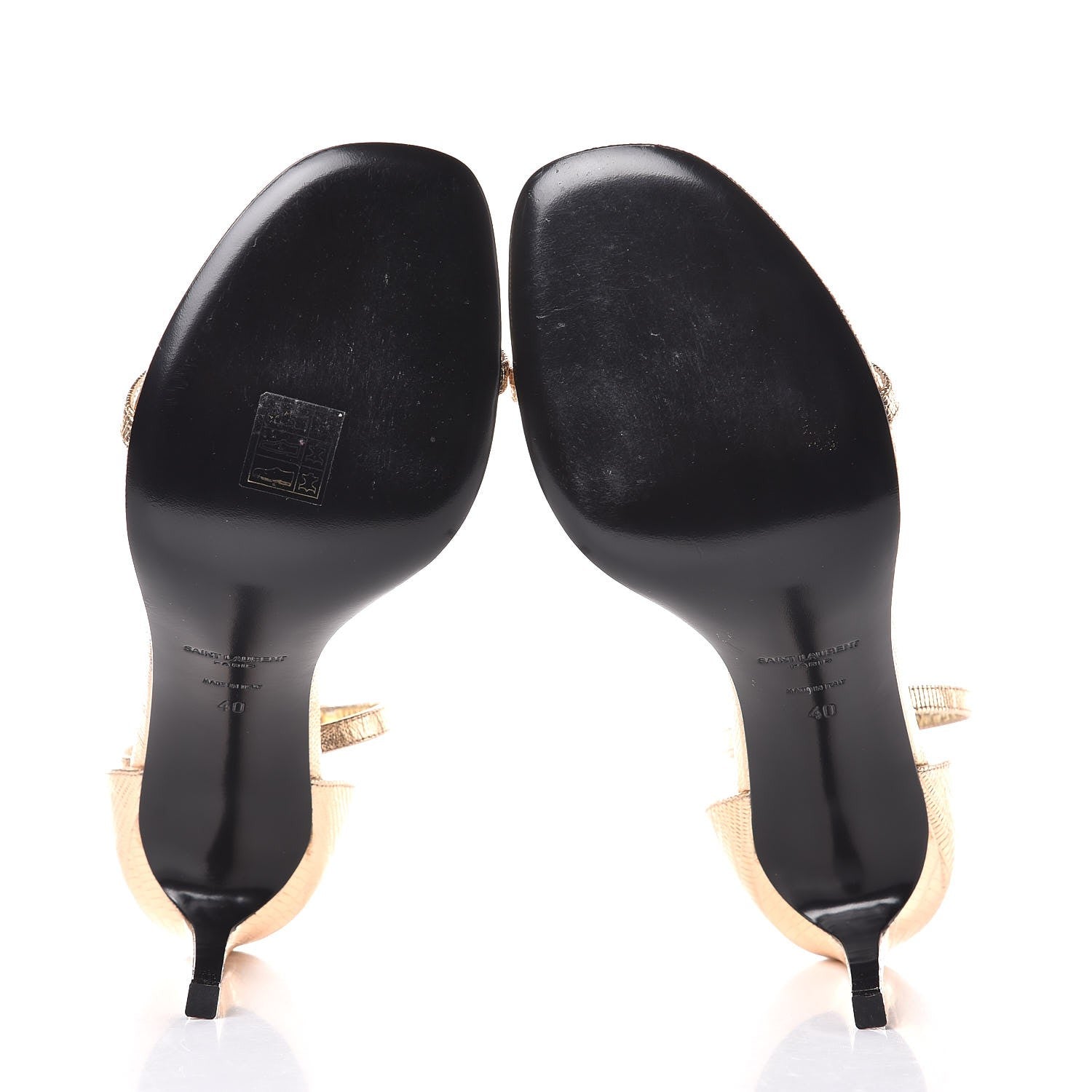 Saint Laurent Metallic Lizard Calfskin Embossed Jane 110 Ankle Strap Sandals 40 Gold 5 of 9